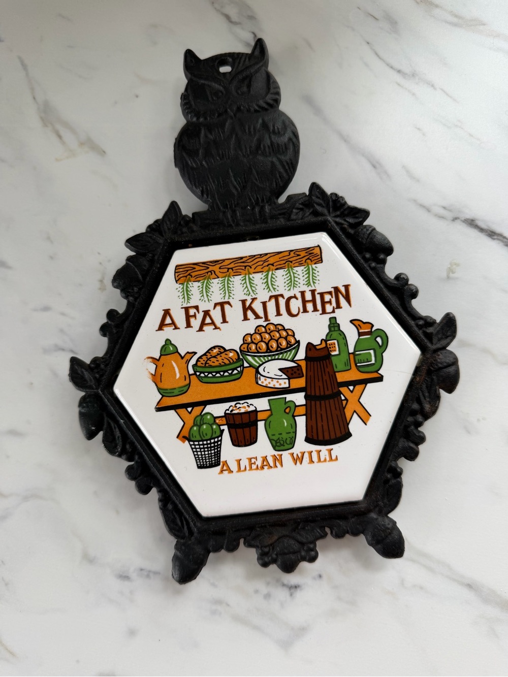 Vintage Owl Trivet "A Fat Kitchen"